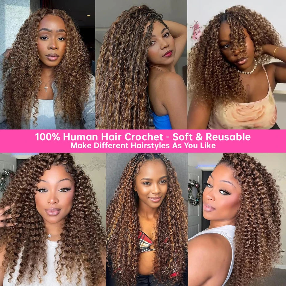 Miracle Knots Feather Crochet Hair Highlight Colored Deep Wave 100%