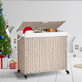 Laundry Hamper with Lid, PE Rattan, 2 Removable Bags & Wheels, 160L (Gray)