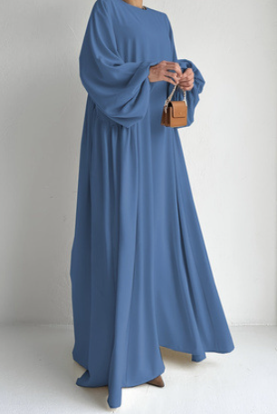 Solid Bishop Sleeve Kaftan Dress
