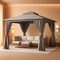 Gray 12x12 Outdoor Gazebo With Mosquito Netting Coverage
