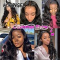 WOWANGEL Jet Black Body Wave Lace Front Human Hair Wig 250% Brazilian Virgin 13x6 HD Lace Full Frontal Wig Pre Plucked For Women