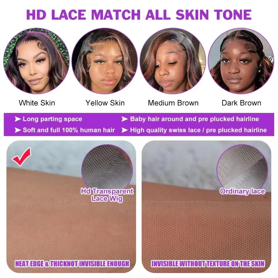 High Inch P4/27 Highlight Ombre Brown 13x6 HD Lace Frontal Wig Honey