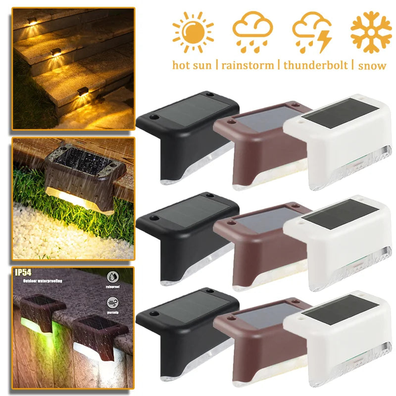 Outdoor Solar Step Lights Warm White LED Waterproof Stair Path Lighting for Garden Patio Fence Balcony Decoration Solar Power