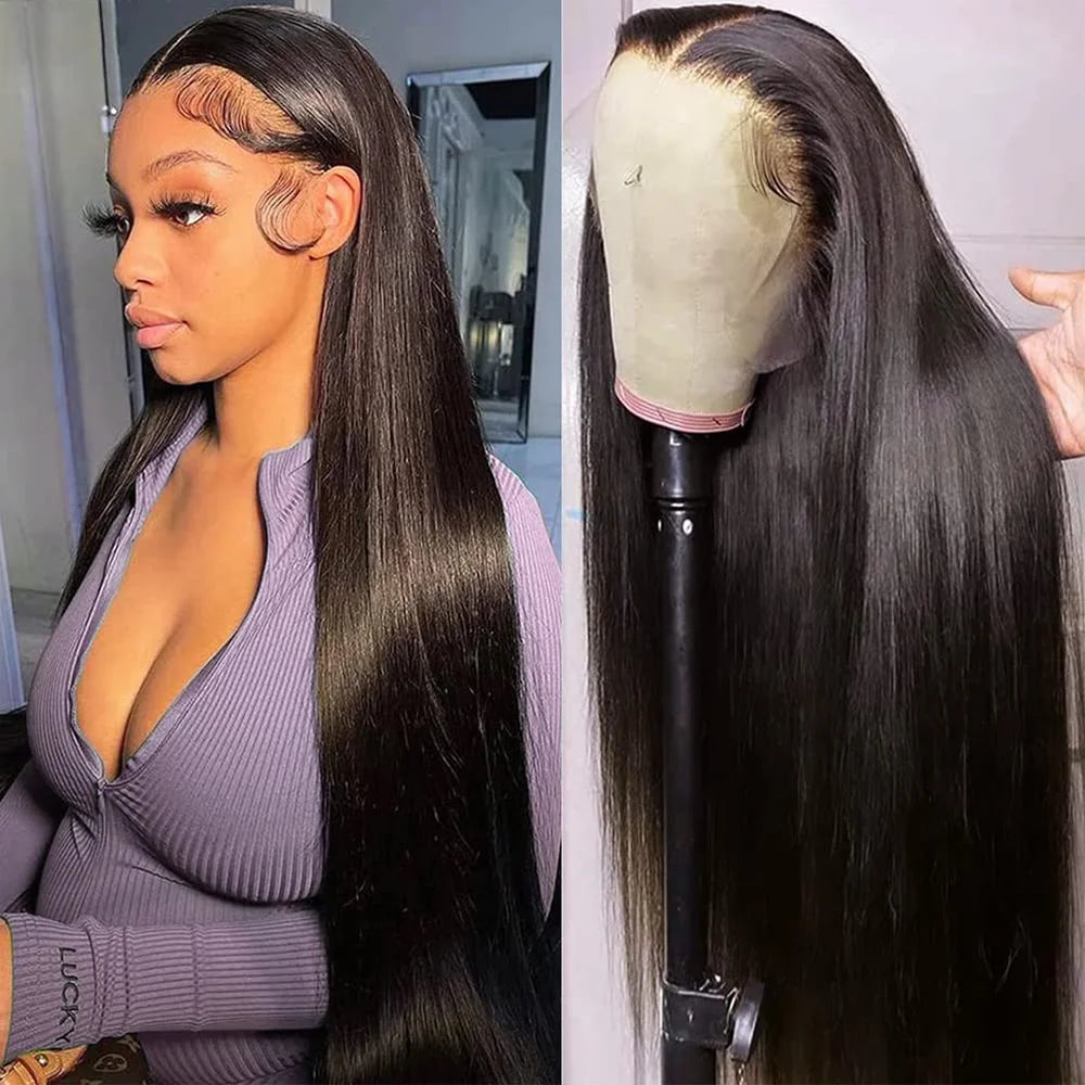 200% Density Bone Straight 7x6  Hd Transparent Lace Frontal Wig 42 46 Inch Brazilian Natural Color Straight Human Hair Wig 7x6 HD Transparent Full Frontal Lace Pre Plucked Long Wigs For Women 40 46 Inch