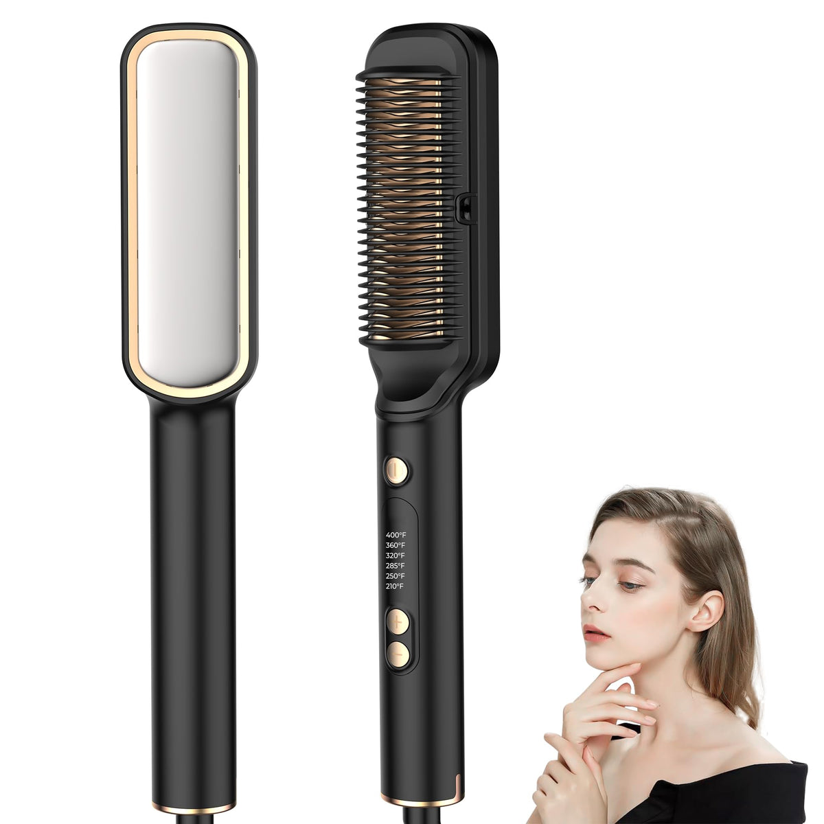 Hair Straightener Brush with Ceramic Coating, 6 Heat Settings, Fast Heating, Dual Voltage