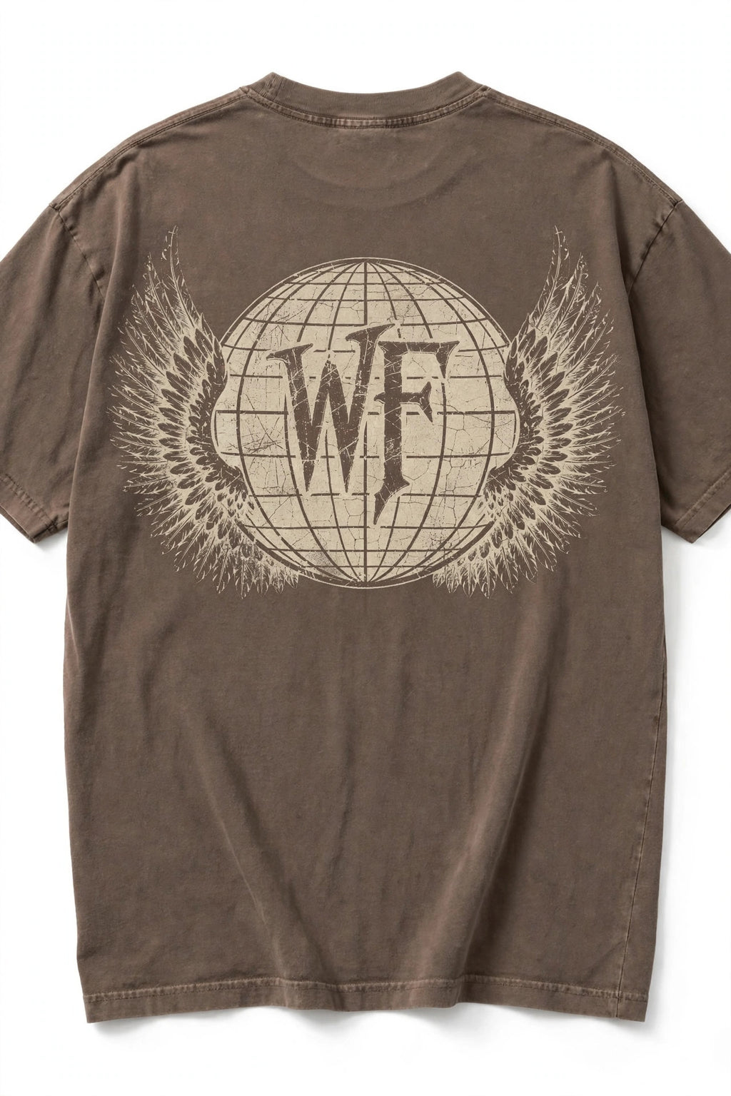Back view - Brown - large winged WF globe print