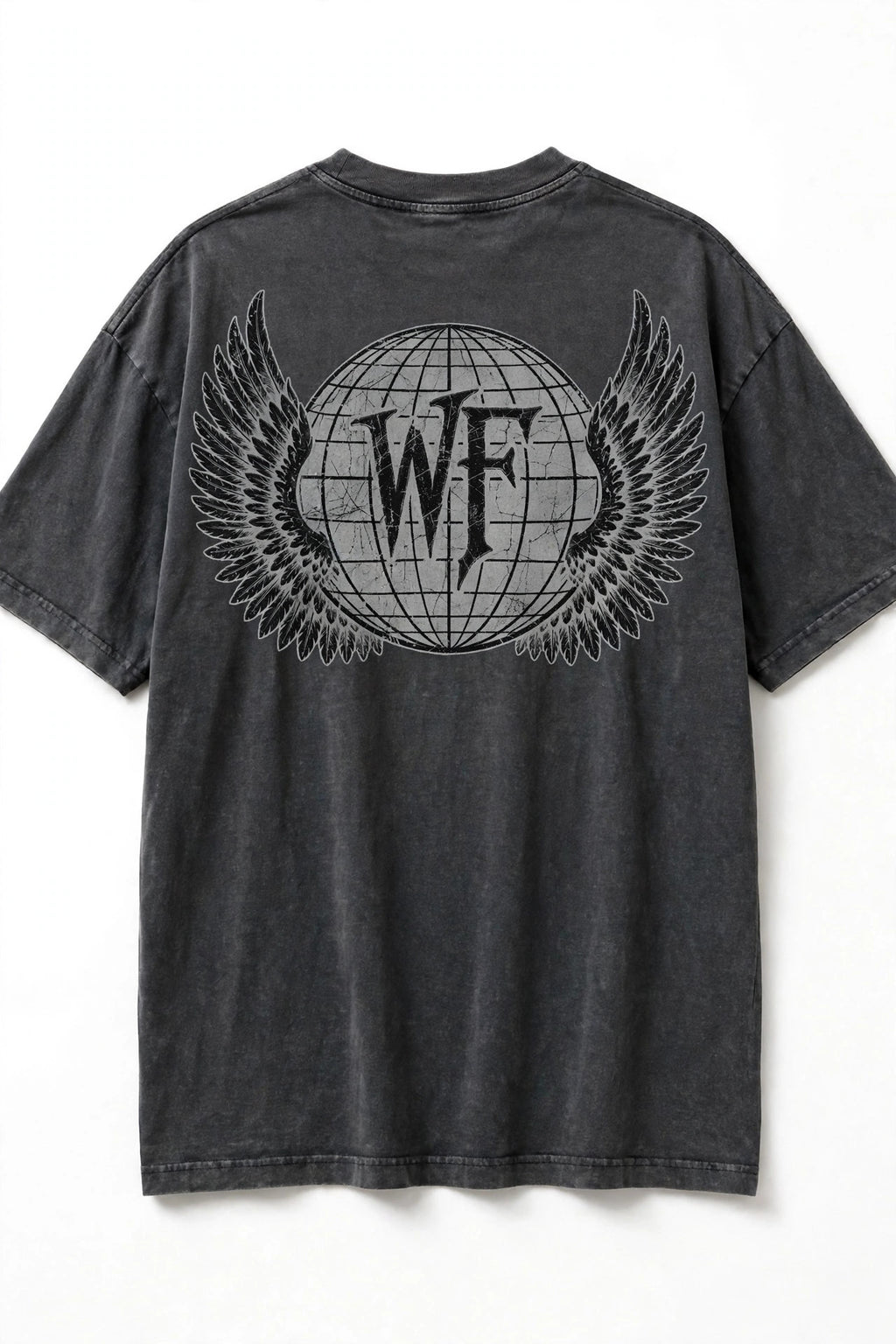 Back view - Dark Gray - large winged WF globe print