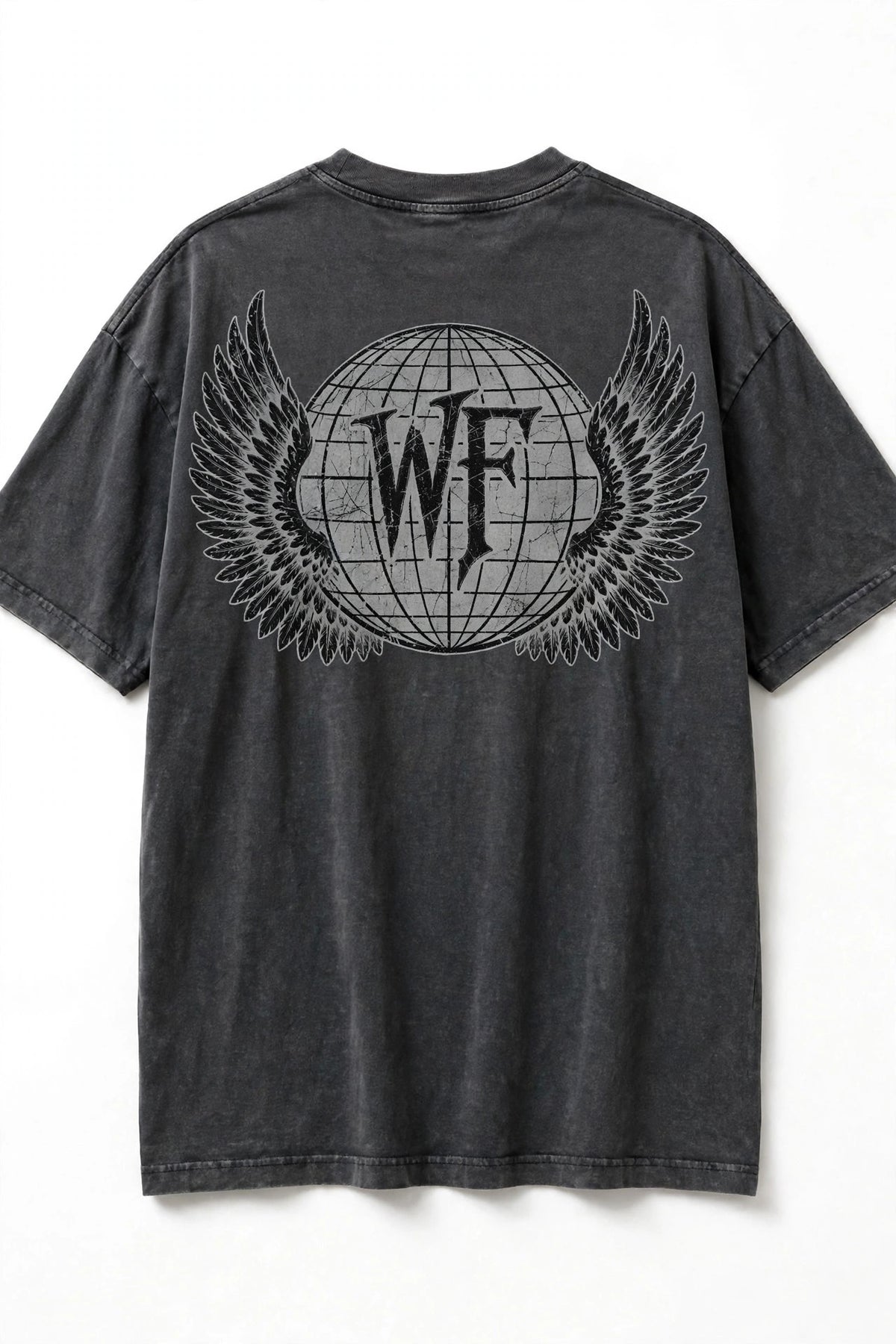 Back view - Dark Gray - large winged WF globe print