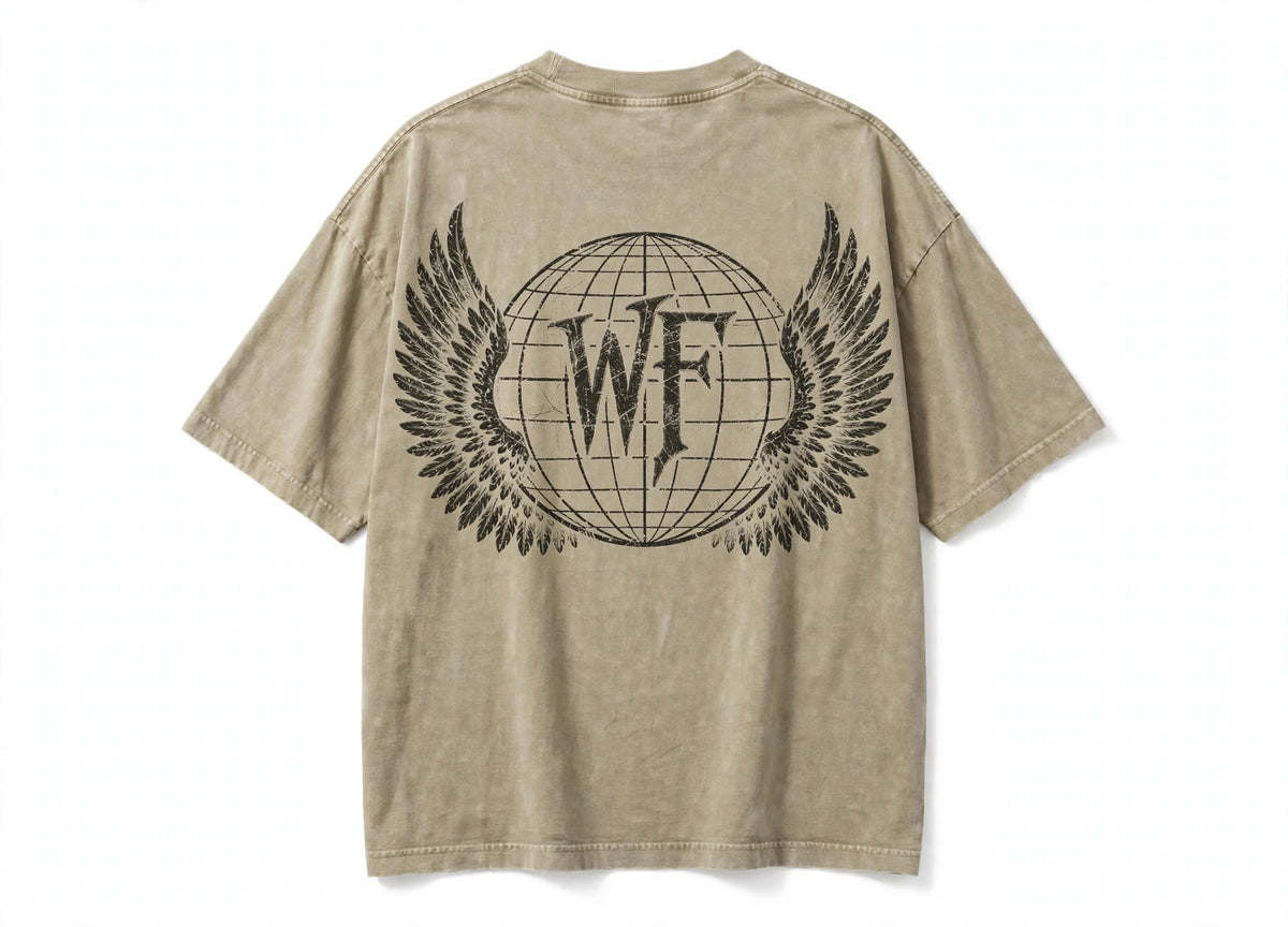 Back view - Khaki - large winged WF globe print