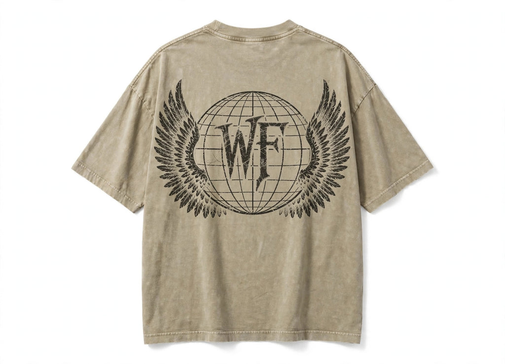 Back view - Khaki - large winged WF globe print