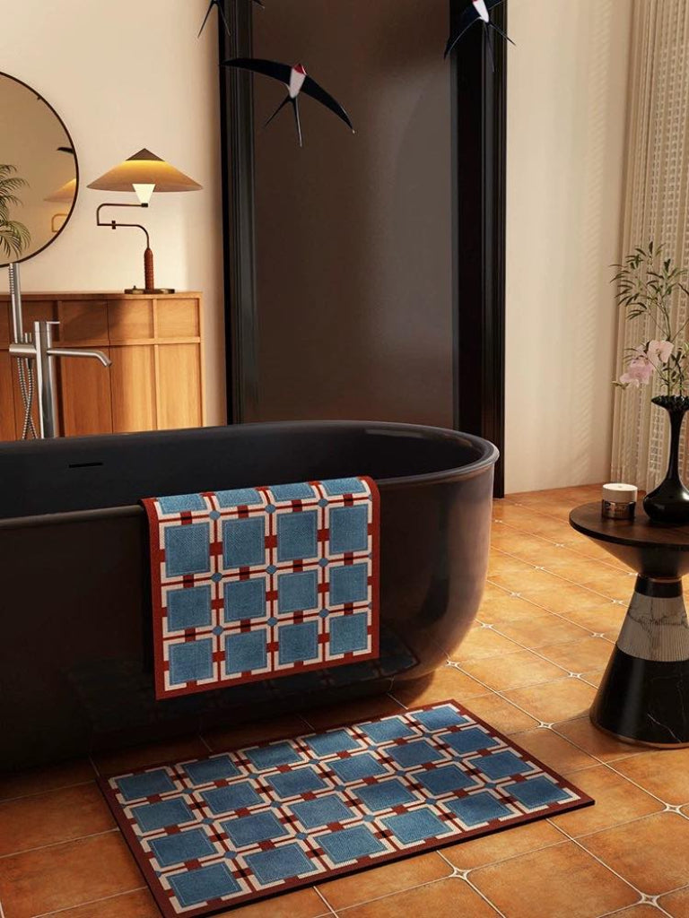 Retro Geometry Diatomite Bath Mat, Absorbent, Quick Drying & Anti-slip-0