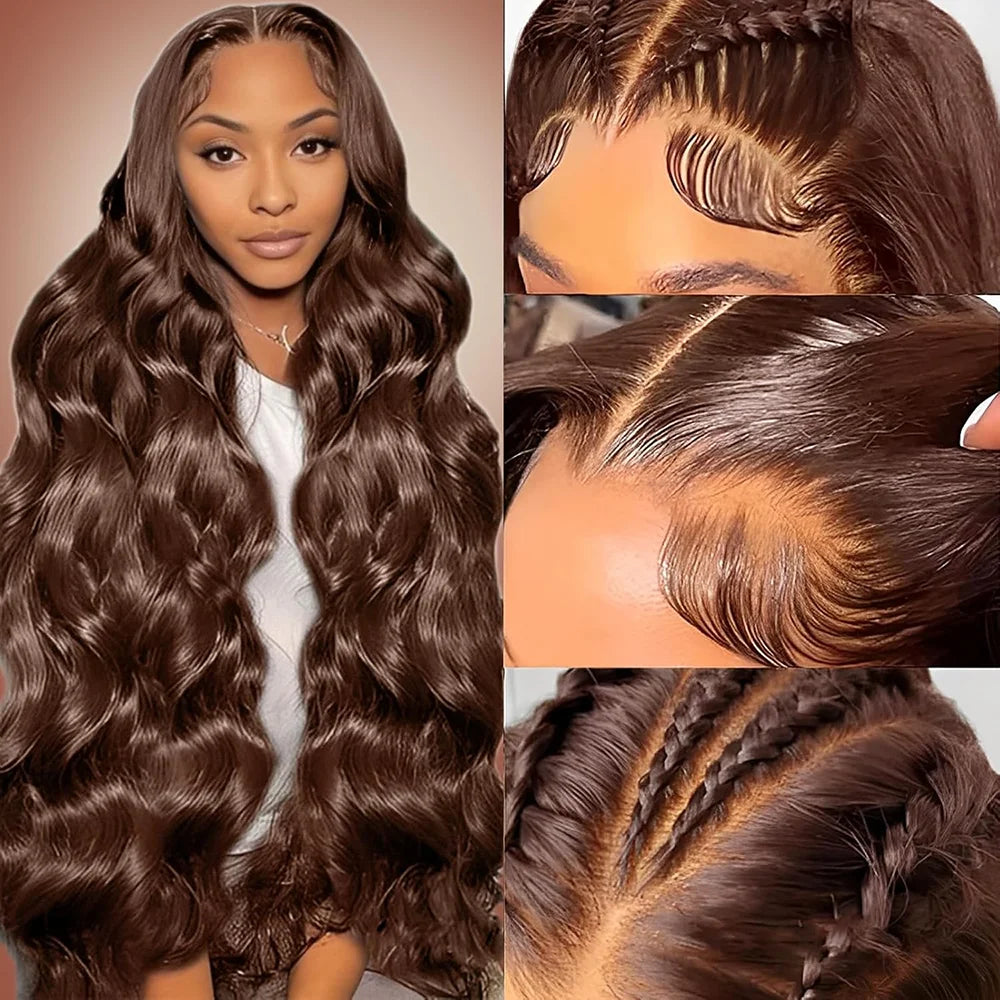 Chocolate Brown Wig Body Wave 13x6 HD Lace Frontal Wigs Human Hair