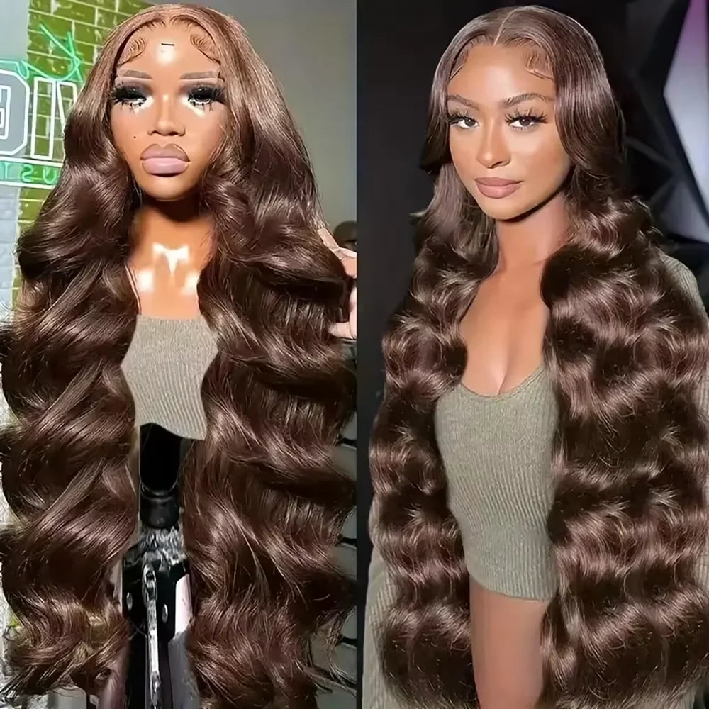 Chocolate Brown Wig Body Wave 13x6 HD Lace Frontal Wigs Human Hair