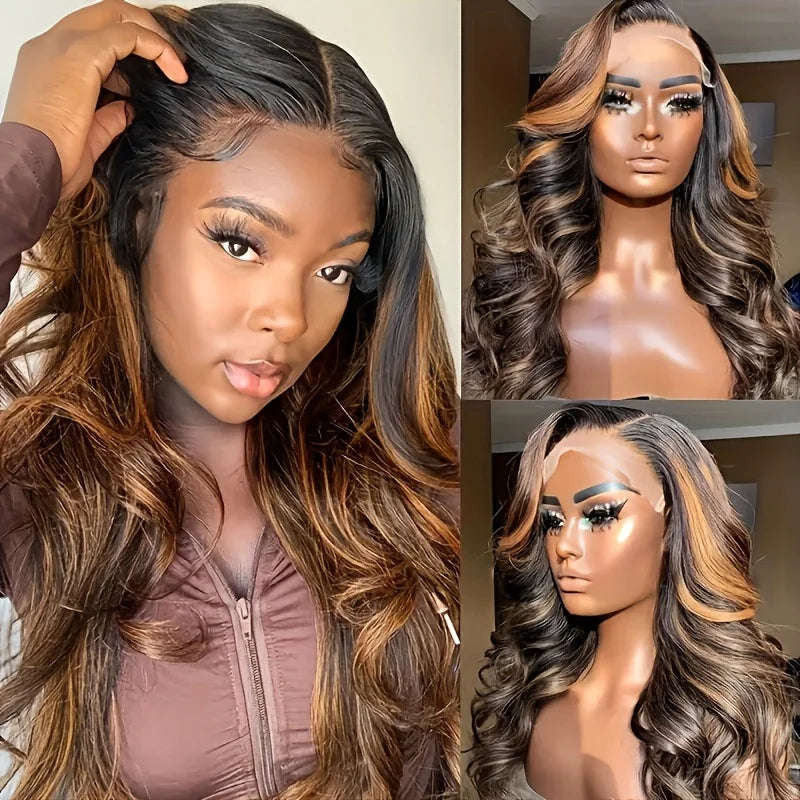 P1B30 Body Wave Highlight Ombre Human Hair Wigs 230 Density 13x6 HD Lace Frontal Wigs Pre Plucked Brazilian 13X4 Lace For Women